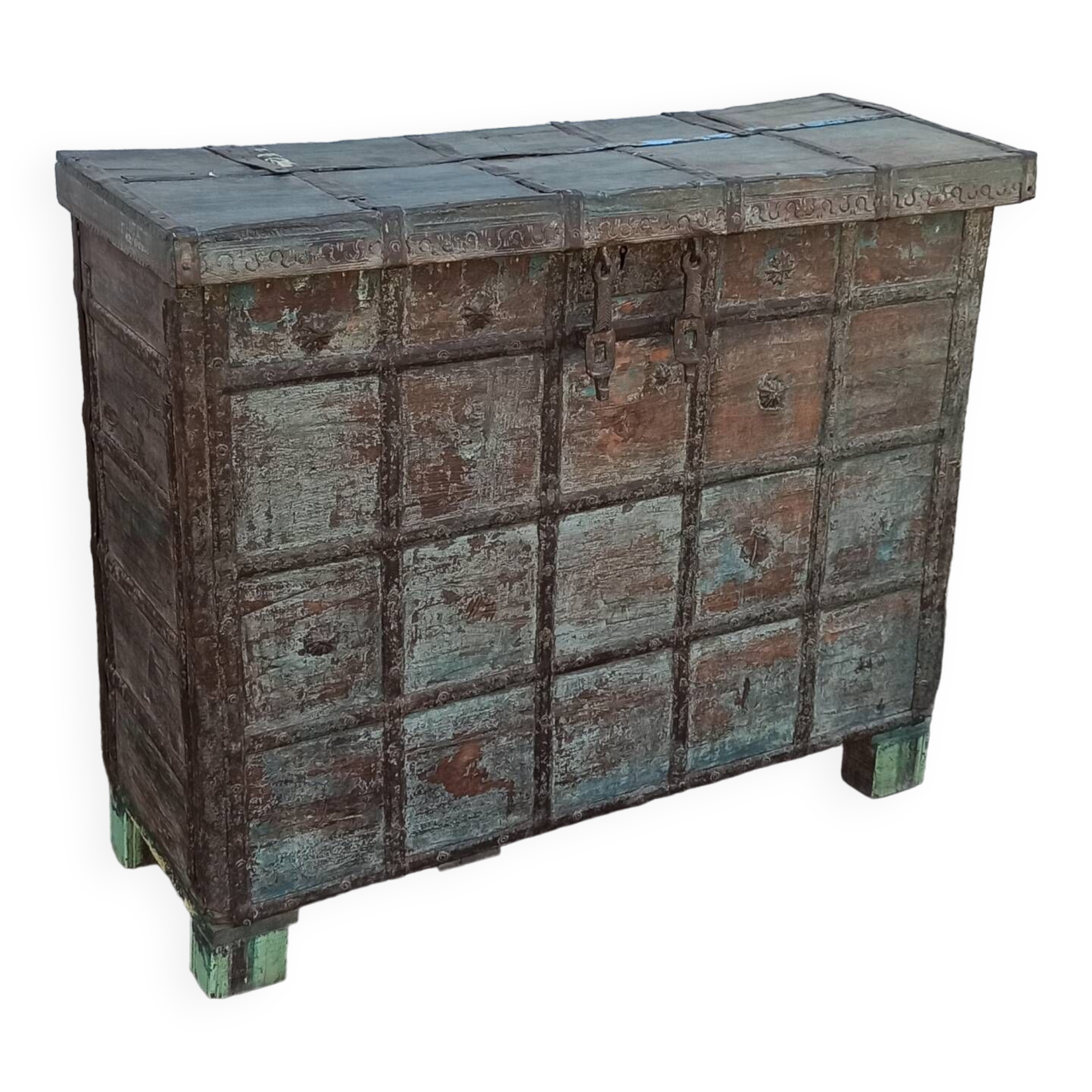 Old blue wooden chest