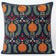 Silk Embroidered Pomegranate Design Cushion Cover. Navy Blue Throw Pillow Case. Traditional Accent Pillow