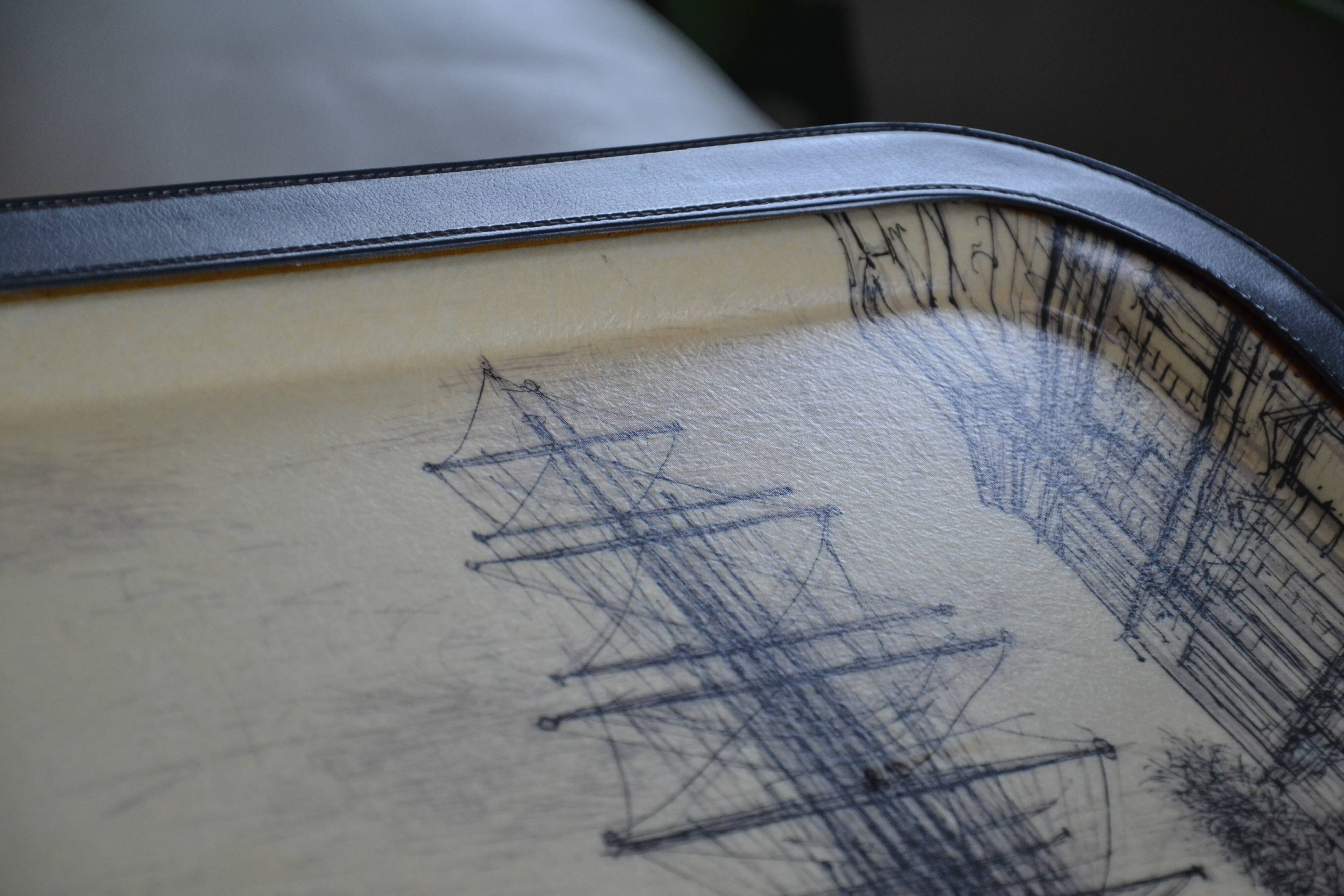 Large leather and fiberglass tray Manufacture Manover