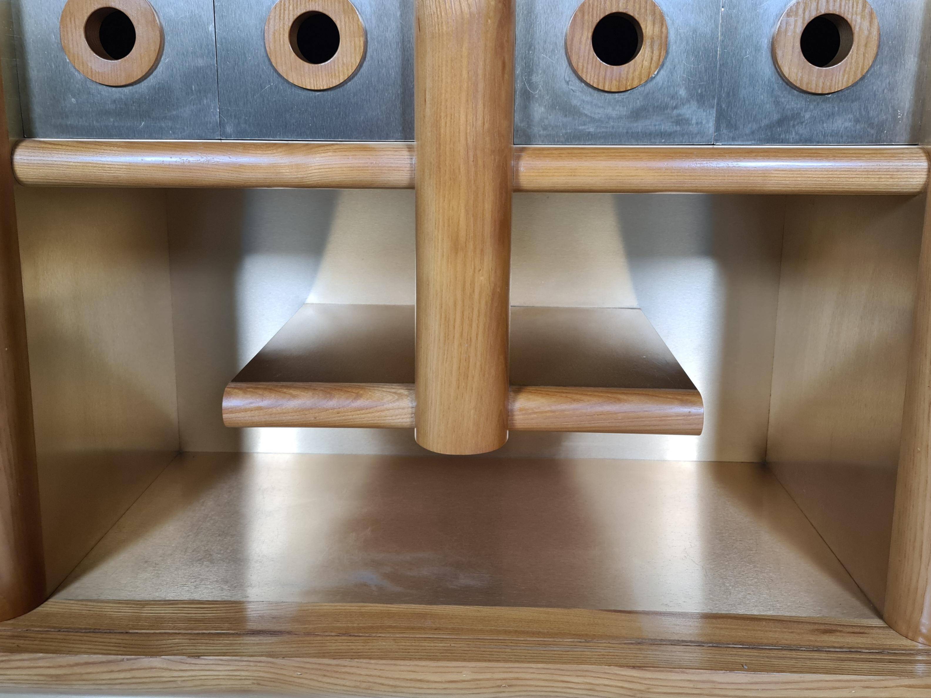 Enfilade/Credenza in oak and brushed brass, Italy, 1970