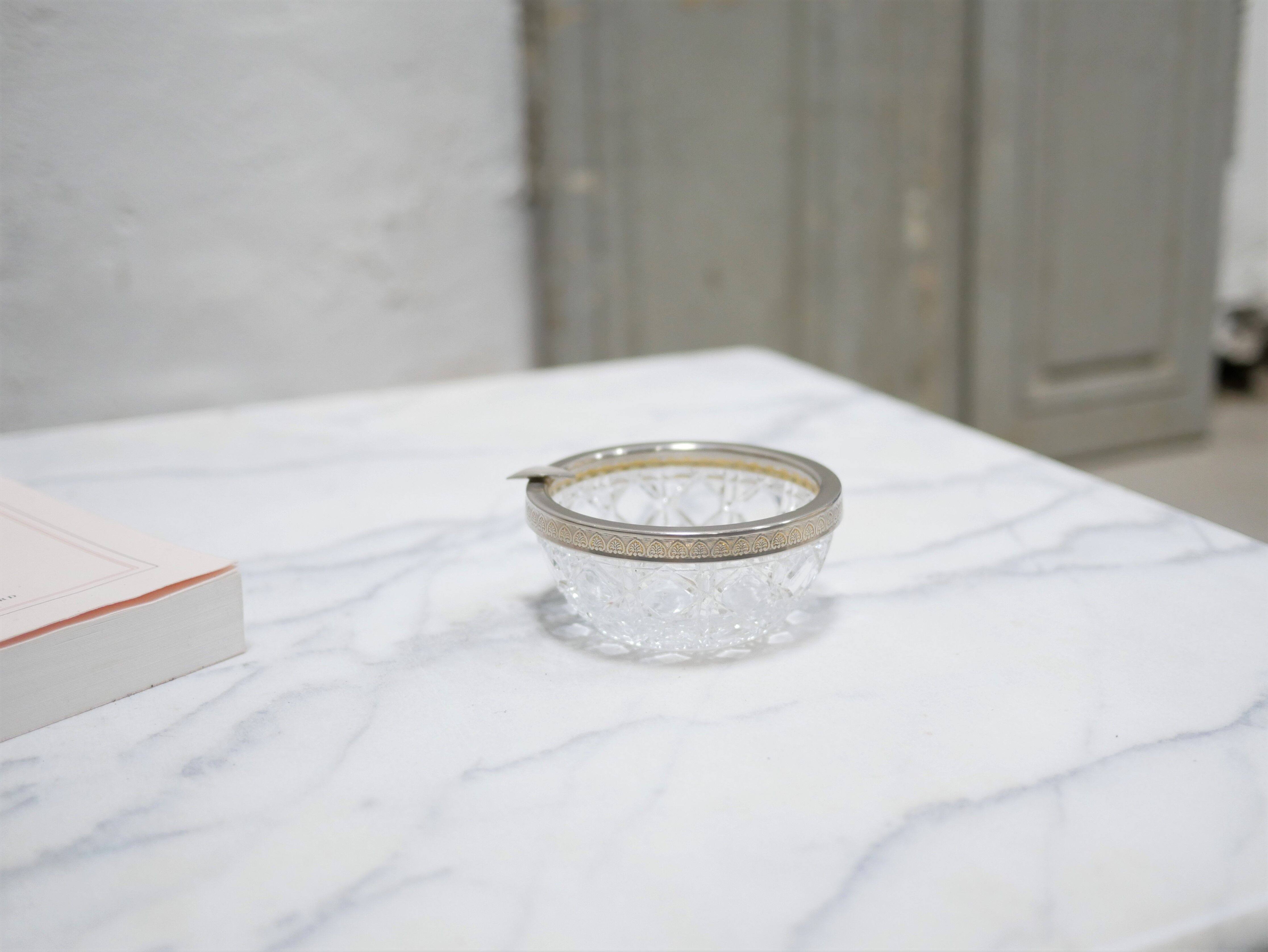 Vintage ashtray in crystal and silver metal