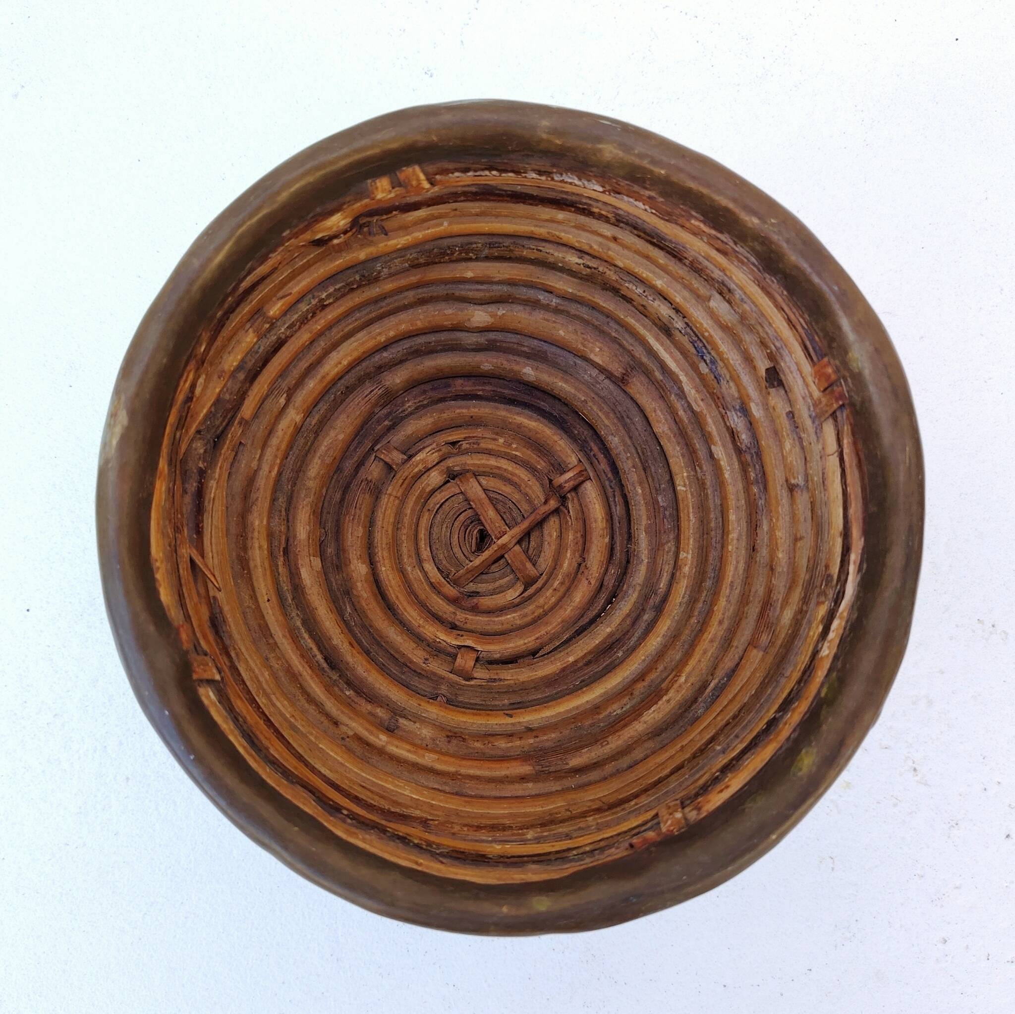 Gabriella Crespi style rattan and brass basket