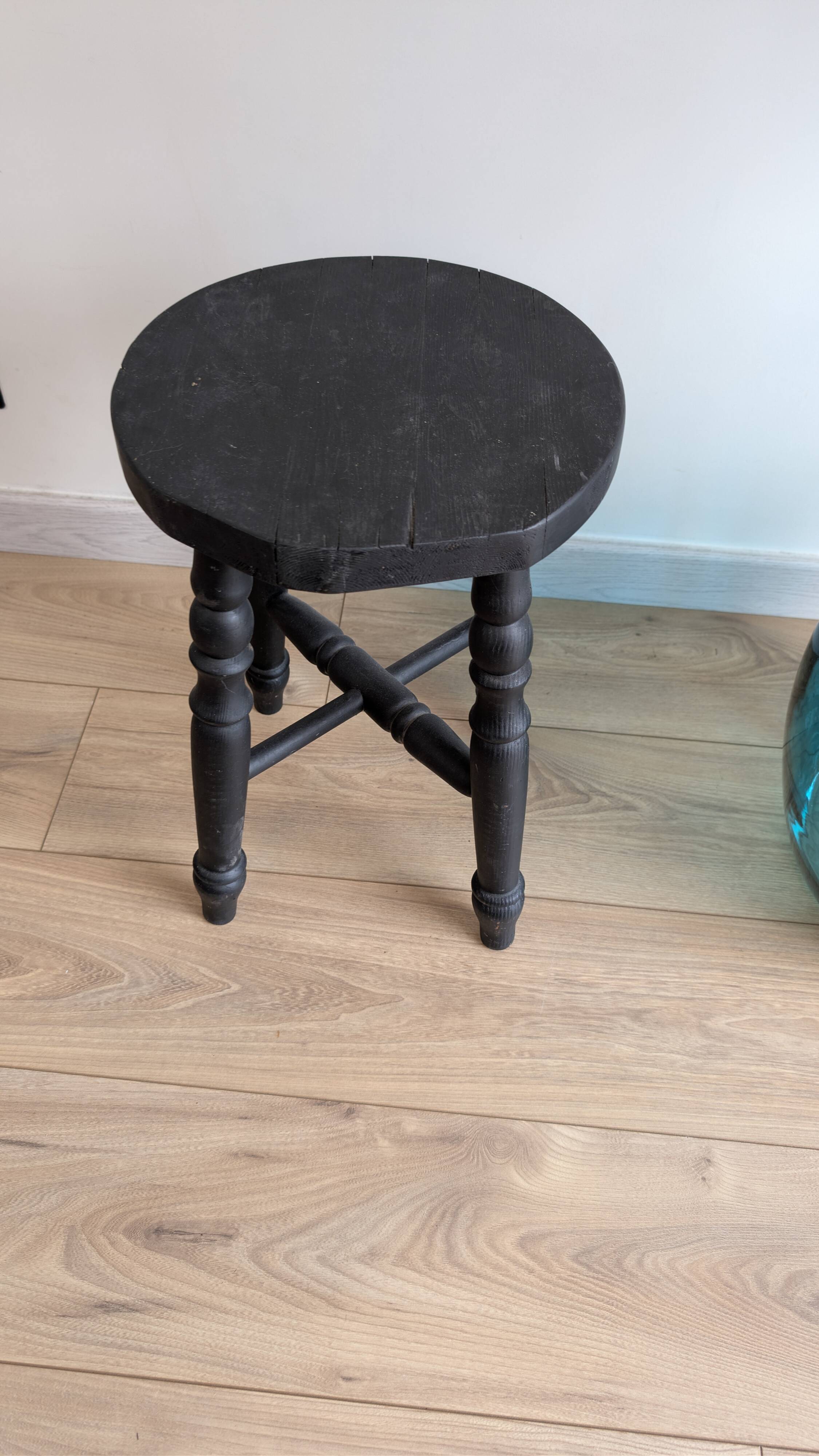 Antique solid wood stool with turned legs – rustic country style