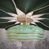 Rattan and Green Linen Flower Pendant Light and Vintage Clichy Glass Globe