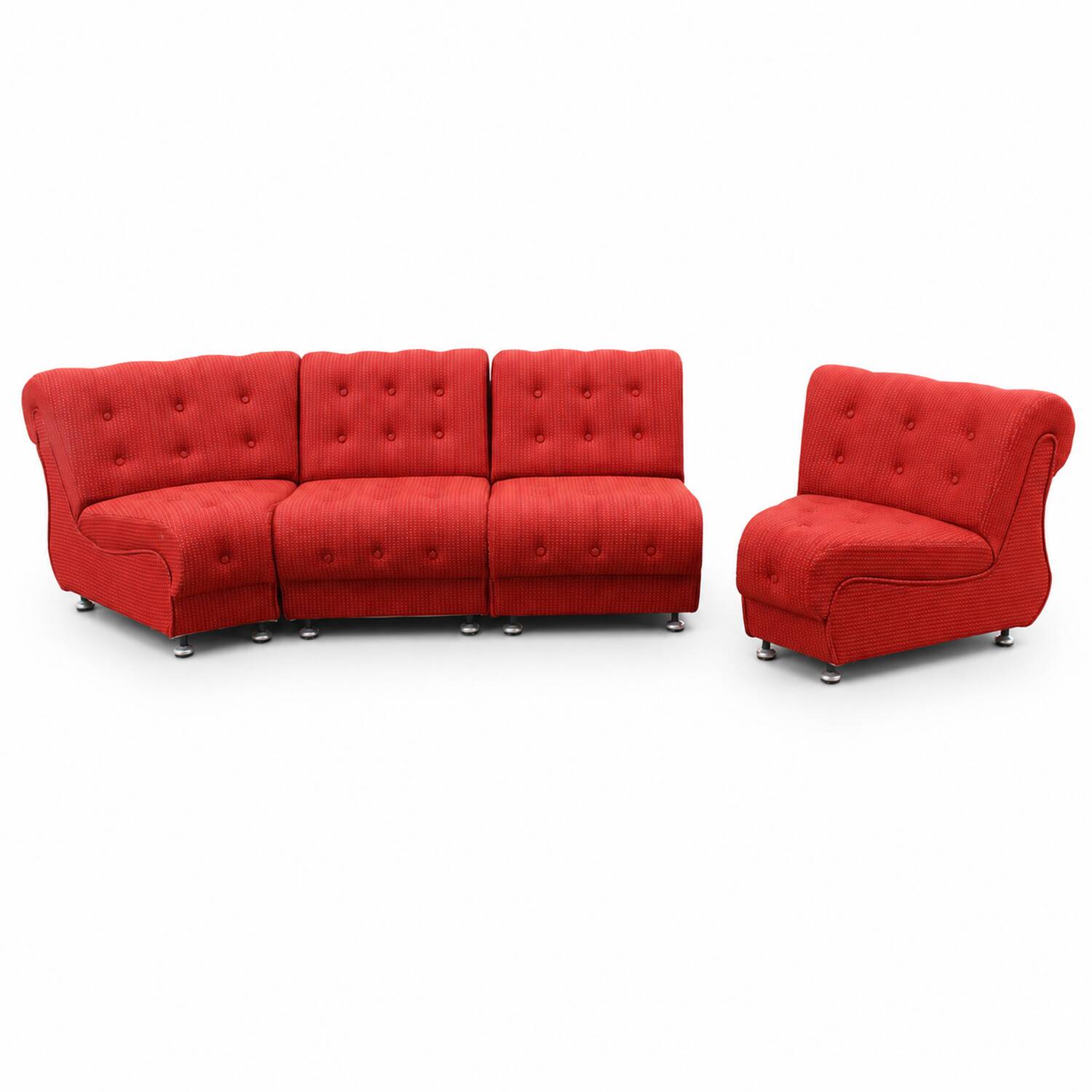 Space Age Modular Curved Sofa In Original Red Fabric, Tatra 1970s