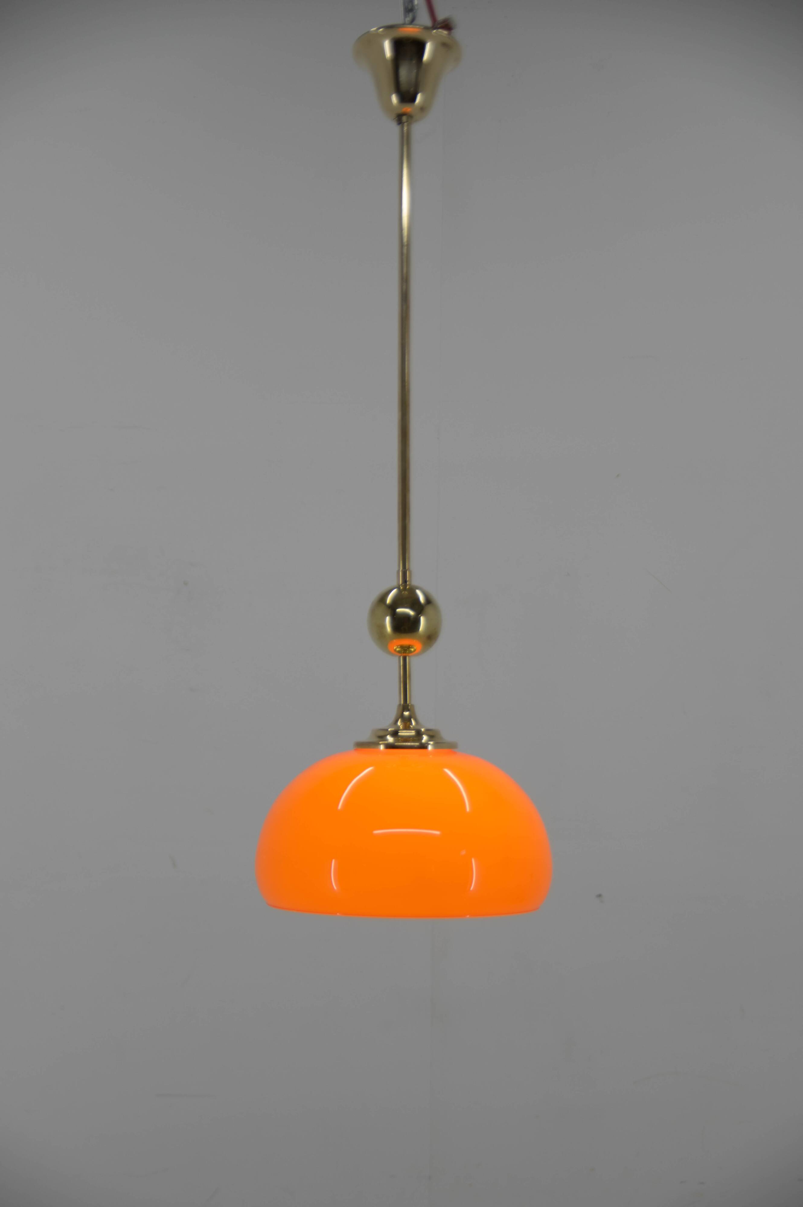 Orange glass and brass pendant, 1980s, restored