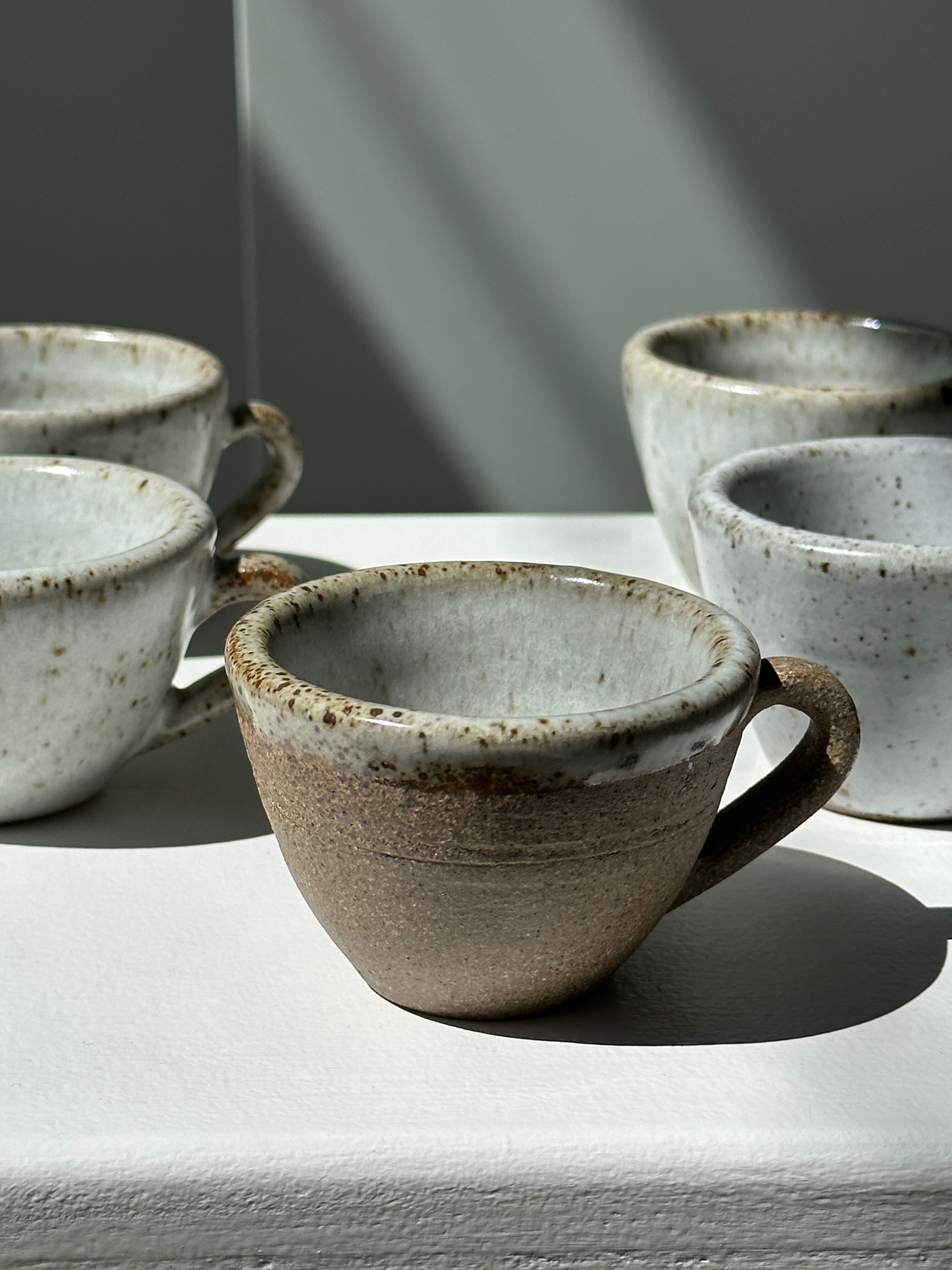 Set of 5 Indonesian ceramic handle coffee cups