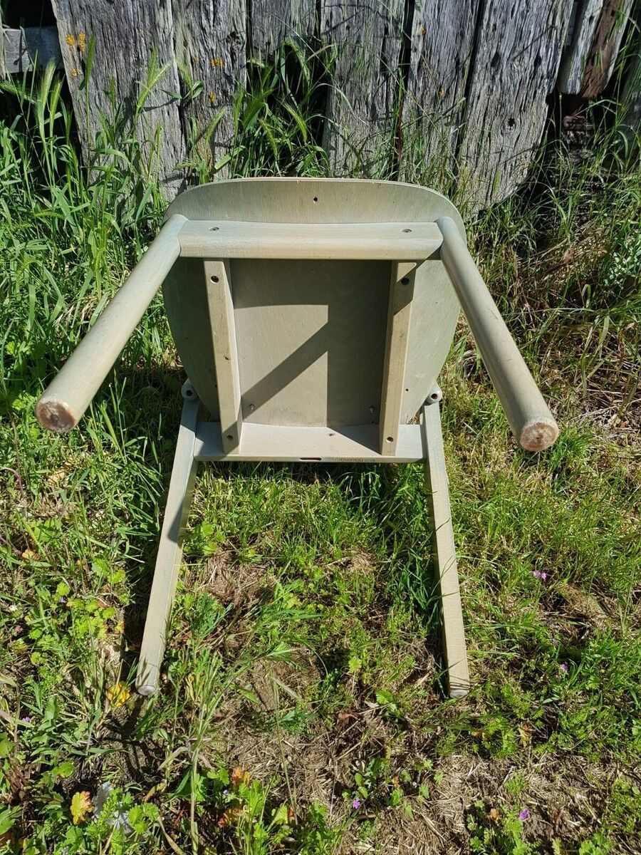 Antique baumann chair, argos model, green wood + light beige seat, 80