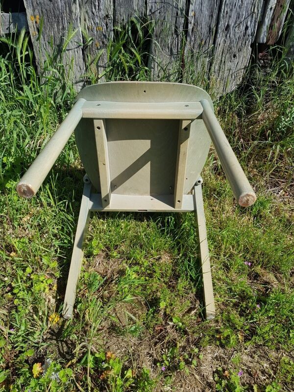 Chaise ancienne baumann modele argos bois vert + assise beige clair 80