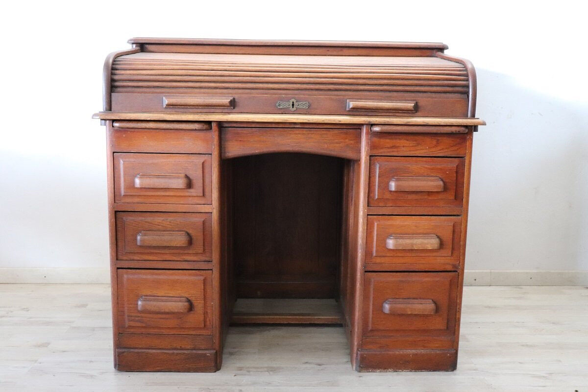 Bureau à rouleau en bois de chêne, Italie début du 20e siècle