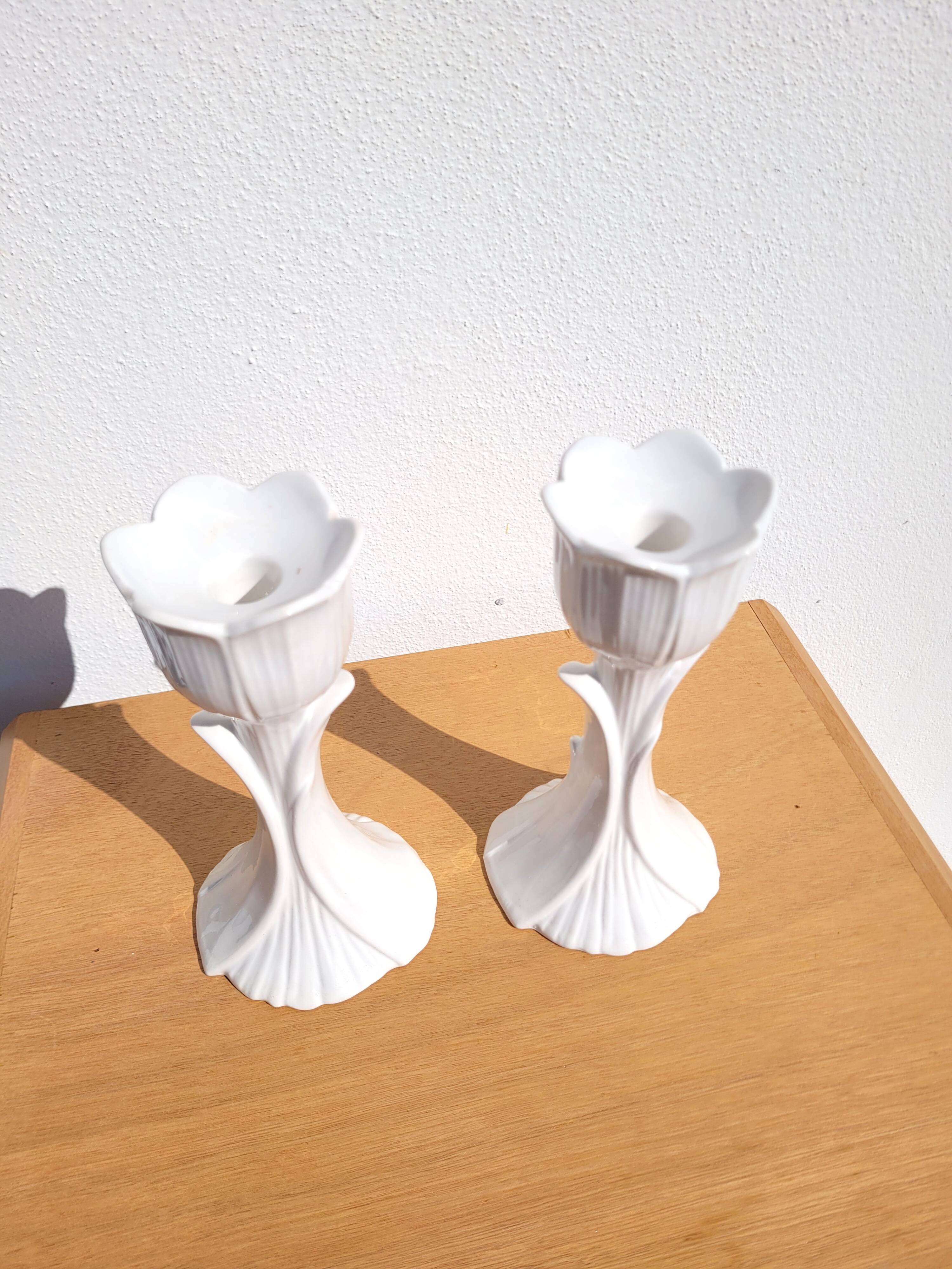 Pair of ceramic tulip candlesticks