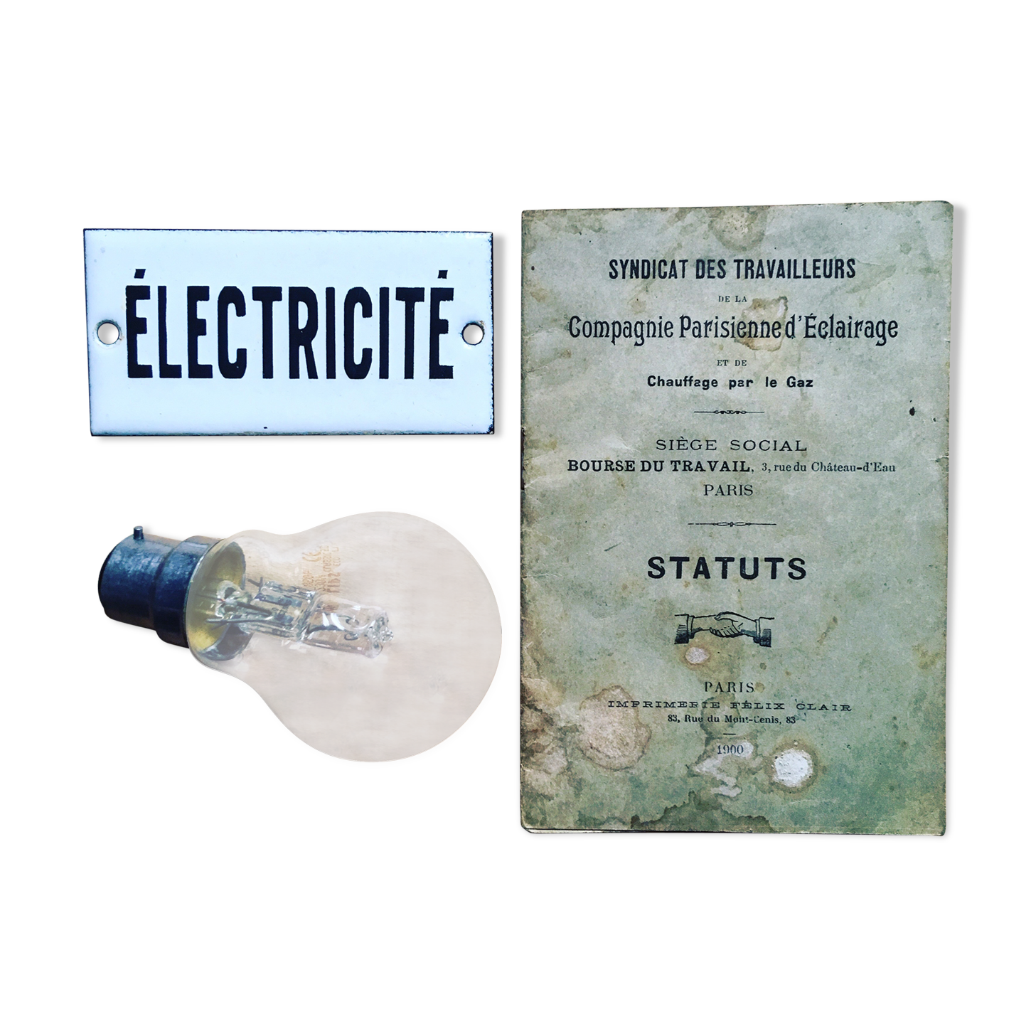 Enamelled plate "ELECTRICITY." Vintage. Electricity. Building plate. Door plate. Interior decoration