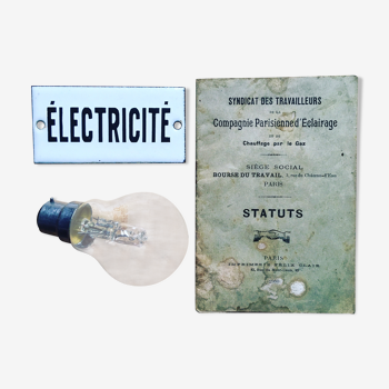 Enamelled plate "ELECTRICITY." Vintage. Electricity. Building plate. Door plate. Interior decoration