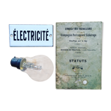 Enamelled plate "ELECTRICITY." Vintage. Electricity. Building plate. Door plate. Interior decoration