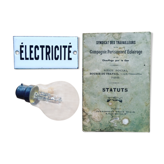 Enamelled plate "ELECTRICITY." Vintage. Electricity. Building plate. Door plate. Interior decoration