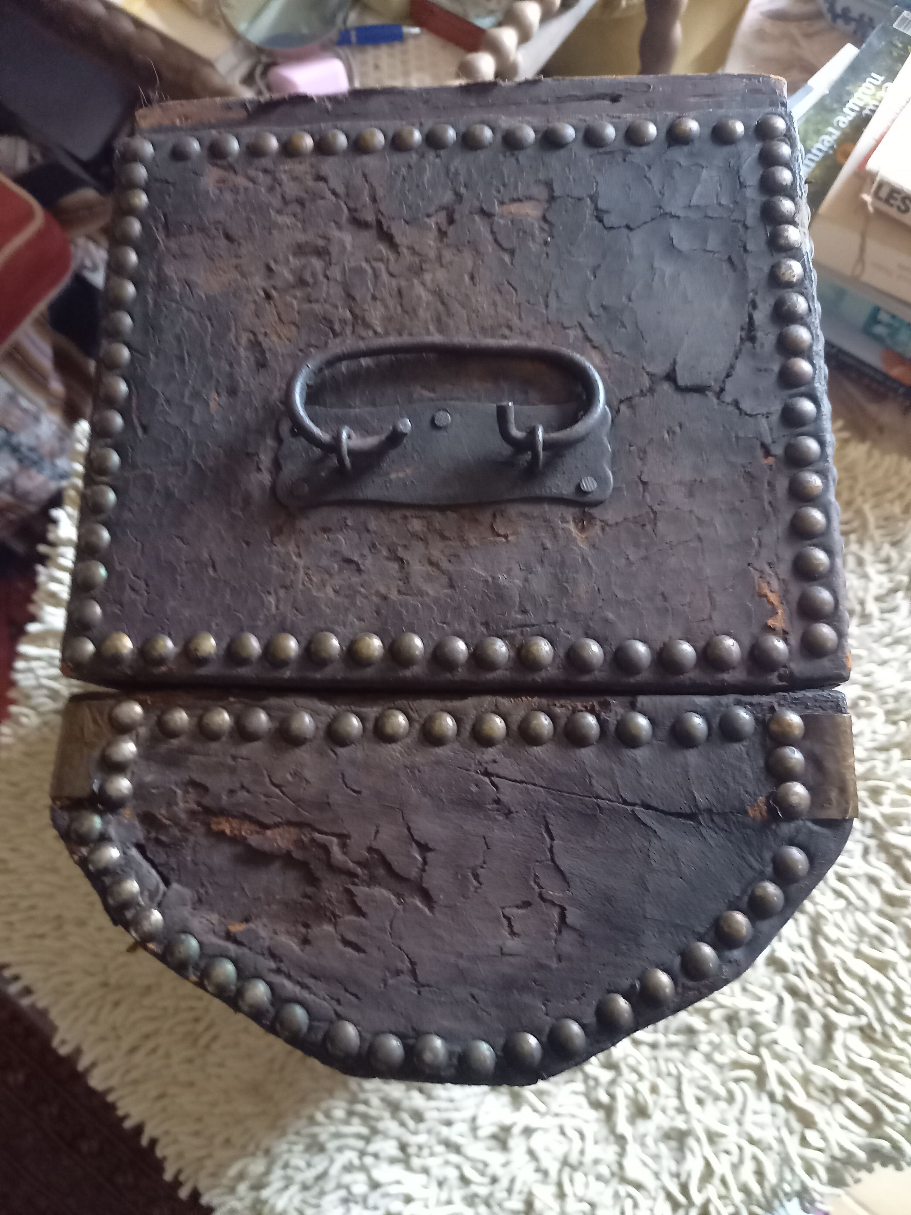 Old chest wood and studded leather