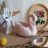 Cache pot en forme de cygne nacré rose sia vintage