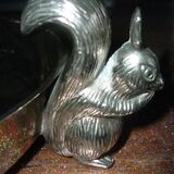 Silver metal dish with squirrels