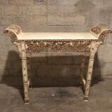 Console carved in wood and white bone
