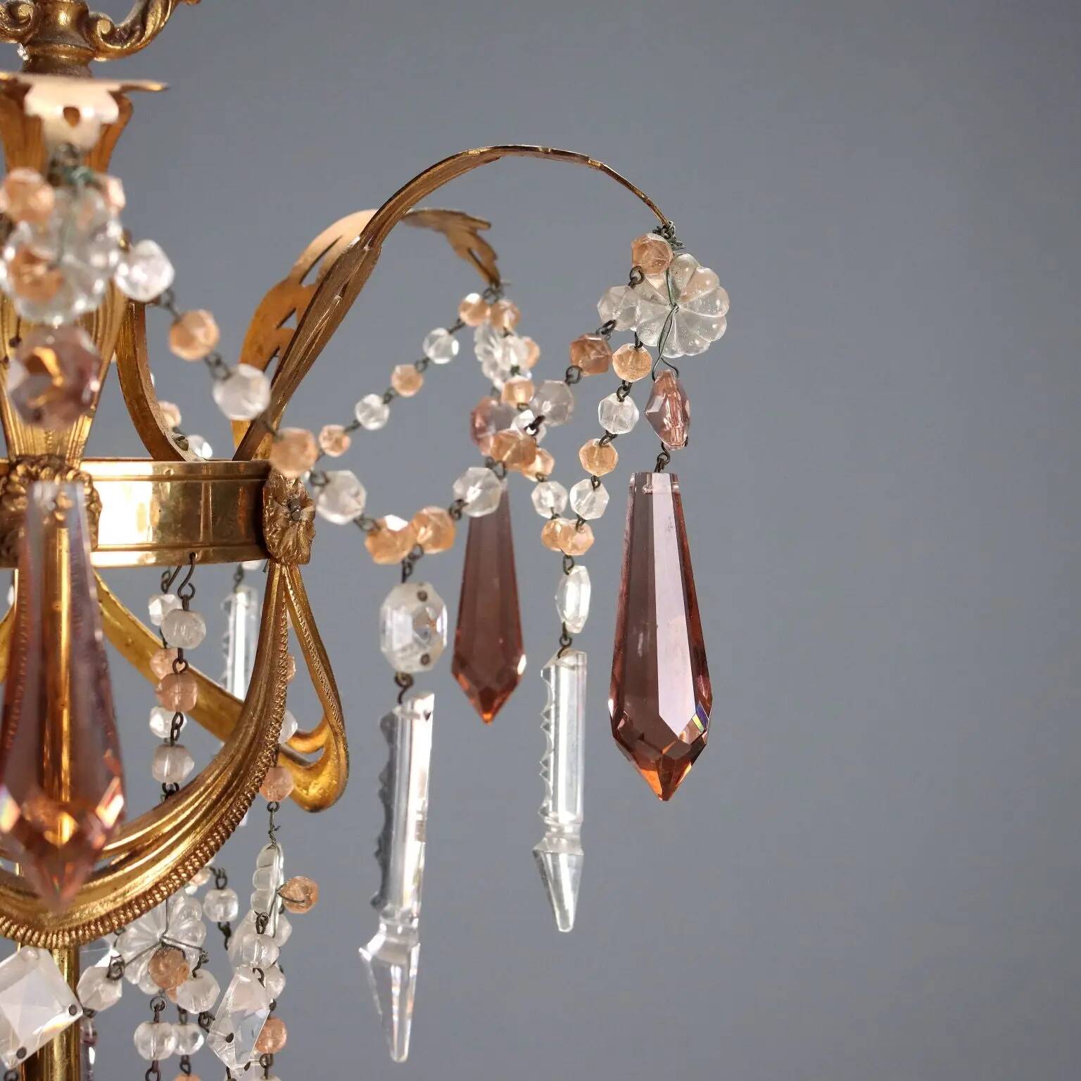 Lustre ancien en bronze et cristal 12 lumières Italie XX Century