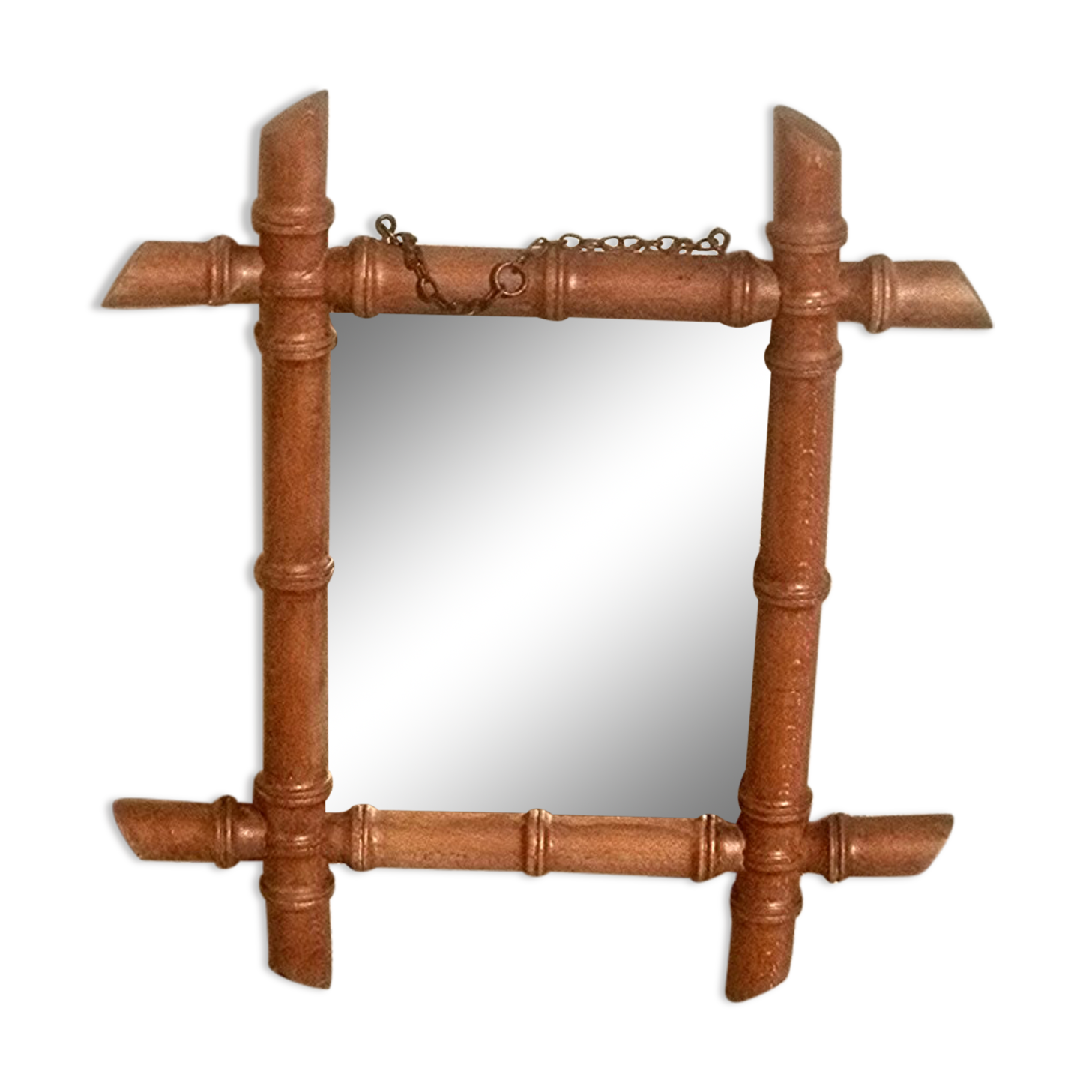 Old wooden mirror, carved bamboo way
