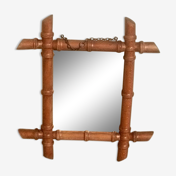 Miroir ancien en bois, sculpté façon bambou