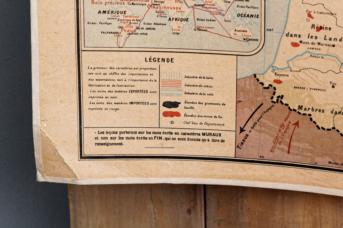 Ancienne carte de France scolaire - Armand Colin, années 50