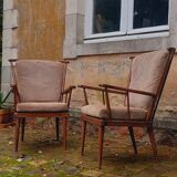 Pair of vintage fan armchairs from the 60s, Baumann edition.