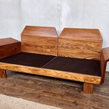Canape seltz elm and leather design 1960