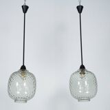 Pair of Mid-Century pendant lamps in smoked Murano glass, Italy, 1950s