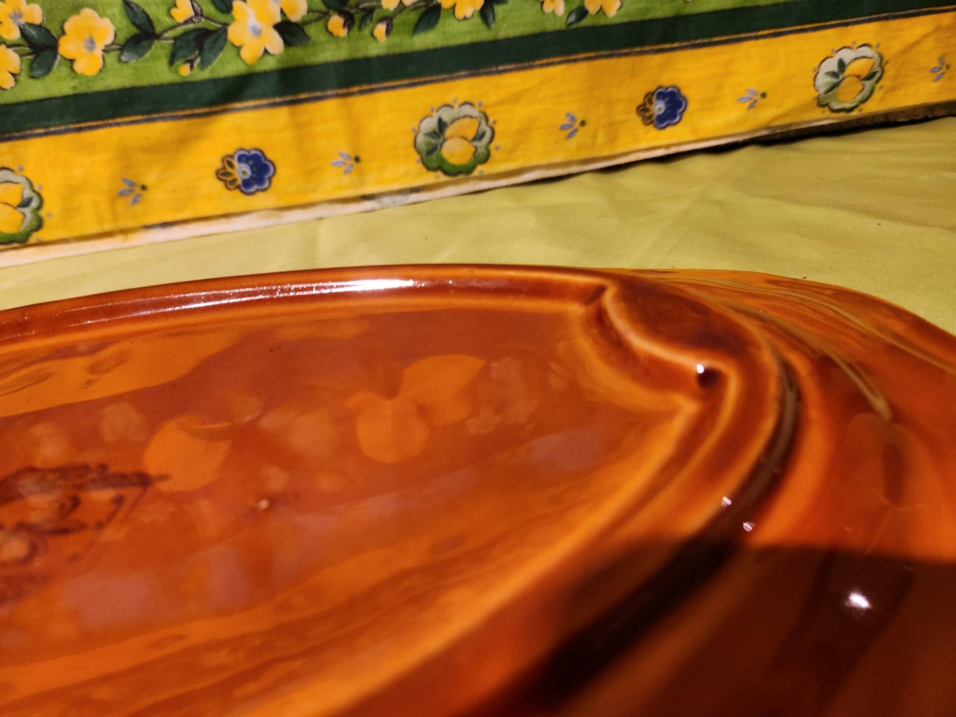 Large thick oval serving dish, Provence ceramic fleur-de-lis