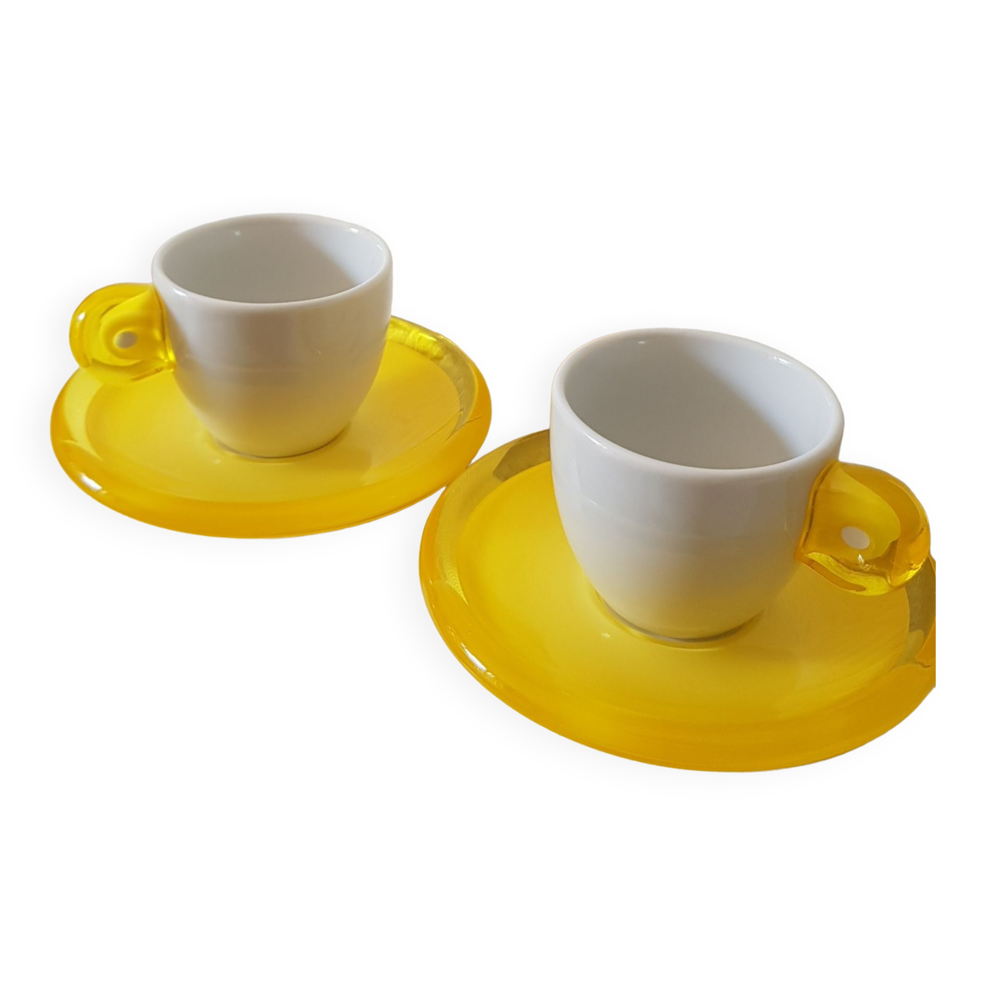 Set de 2 tasses à expresso jaunes Guzzini avec soucoupes