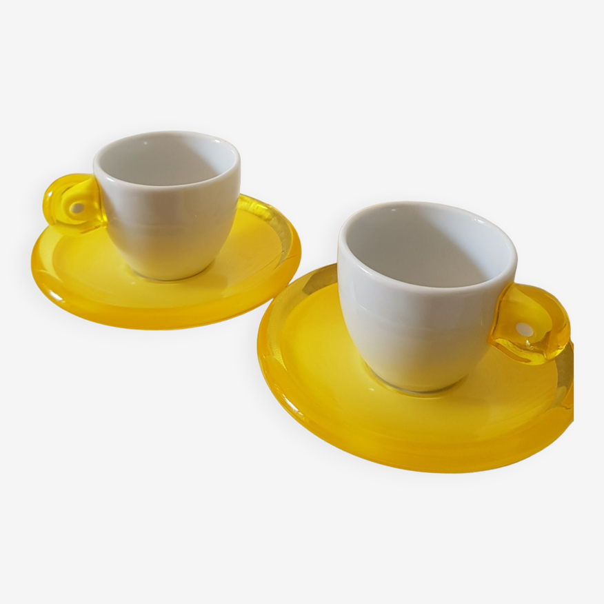 Set de 2 tasses à expresso jaunes Guzzini avec soucoupes | Selency