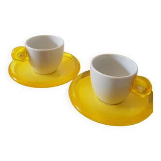 Set de 2 tasses à expresso jaunes Guzzini avec soucoupes