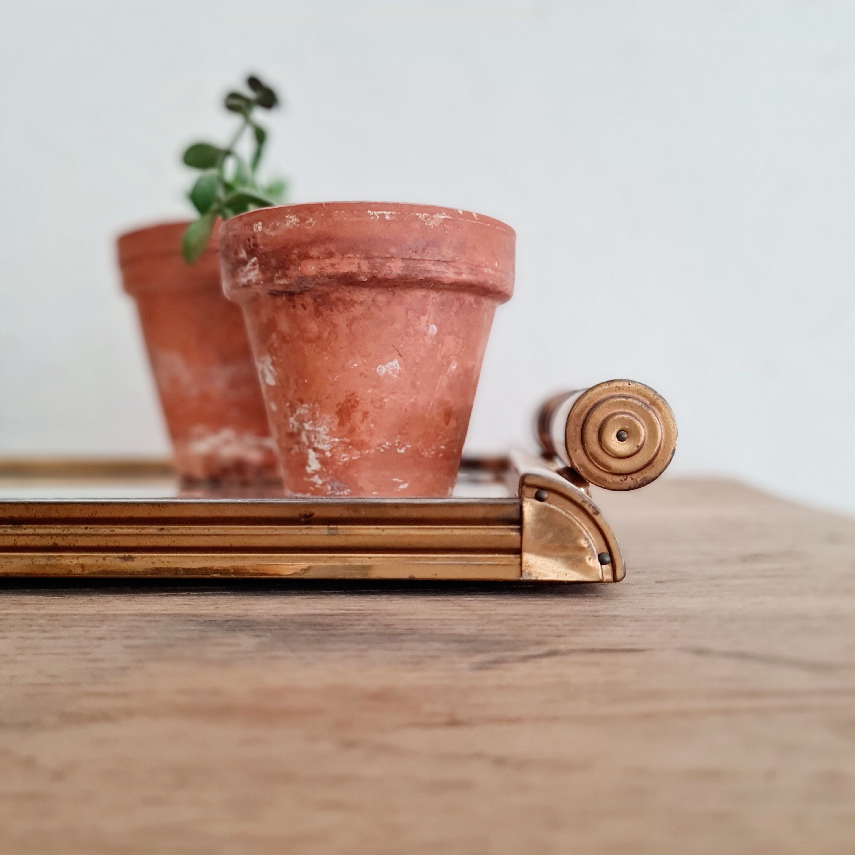 Art deco tray white wood and mirror