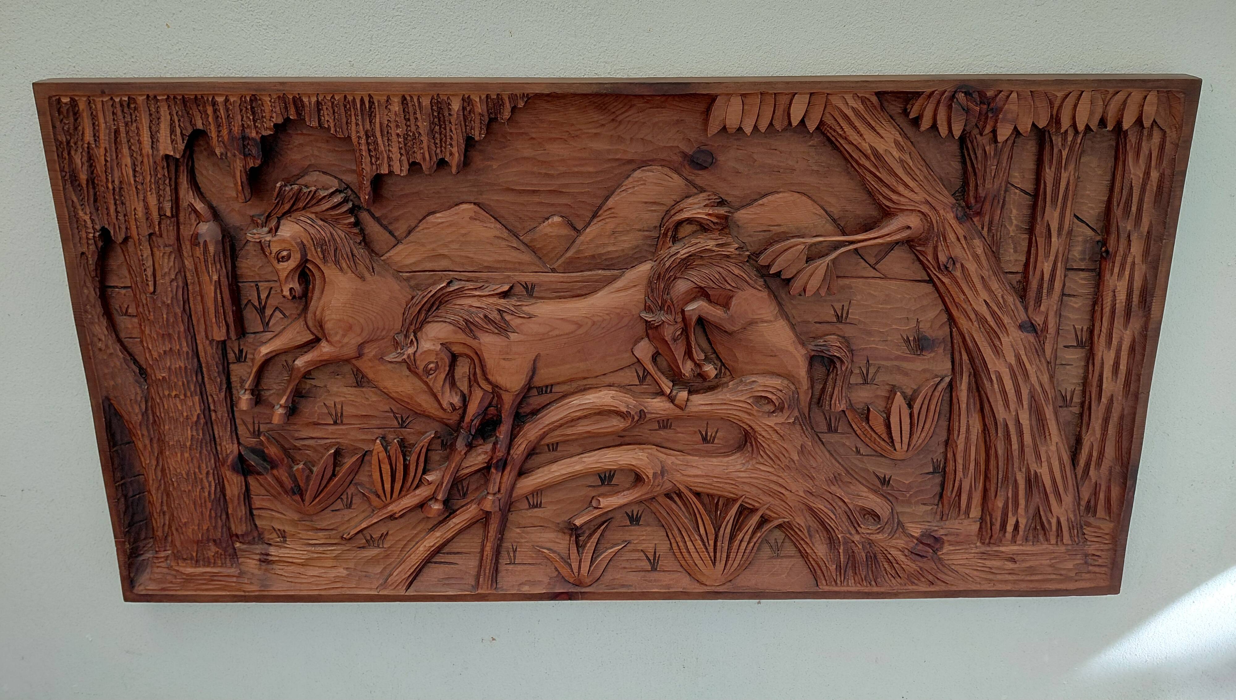 Wooden relief painting