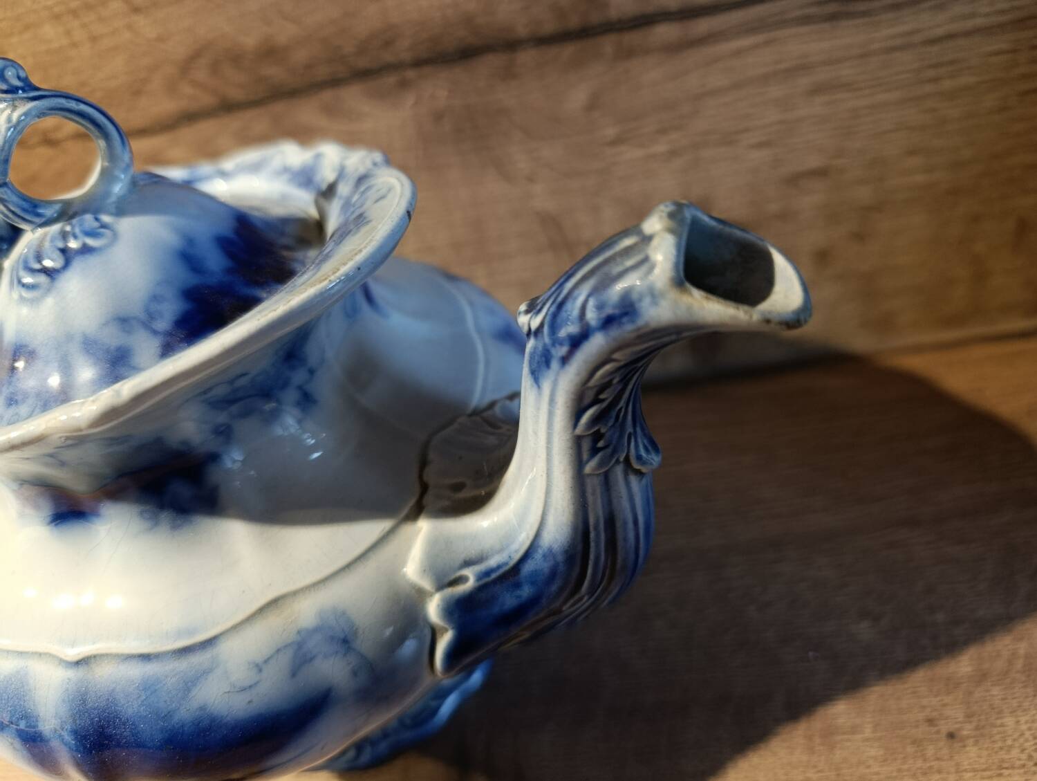 Antique blue teapot model Bryonia late 19th century Sarreguemines
