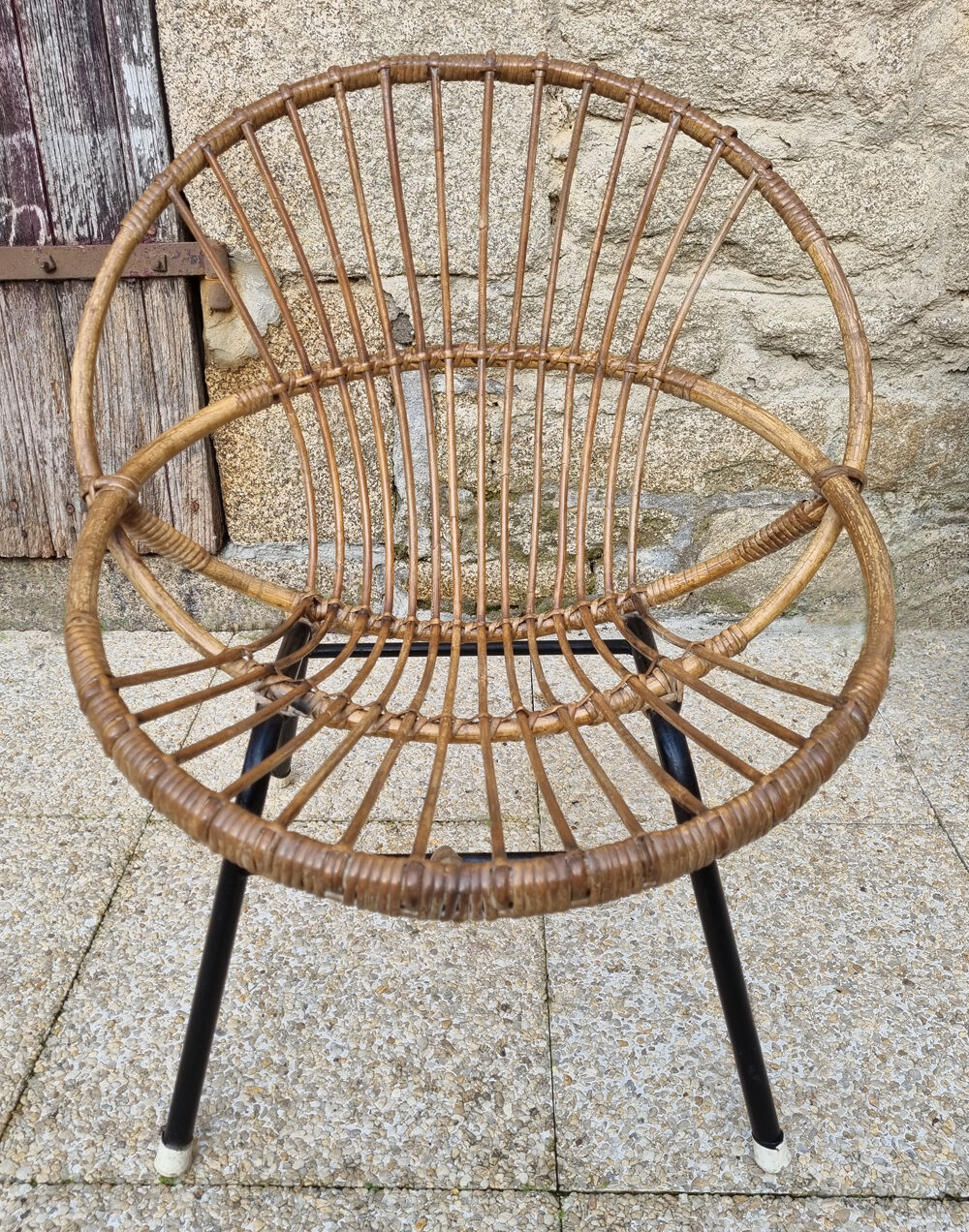 Armchair shell bamboo rattan, child, vintage, 60s