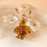 3 wall lights in glass and gilded brass