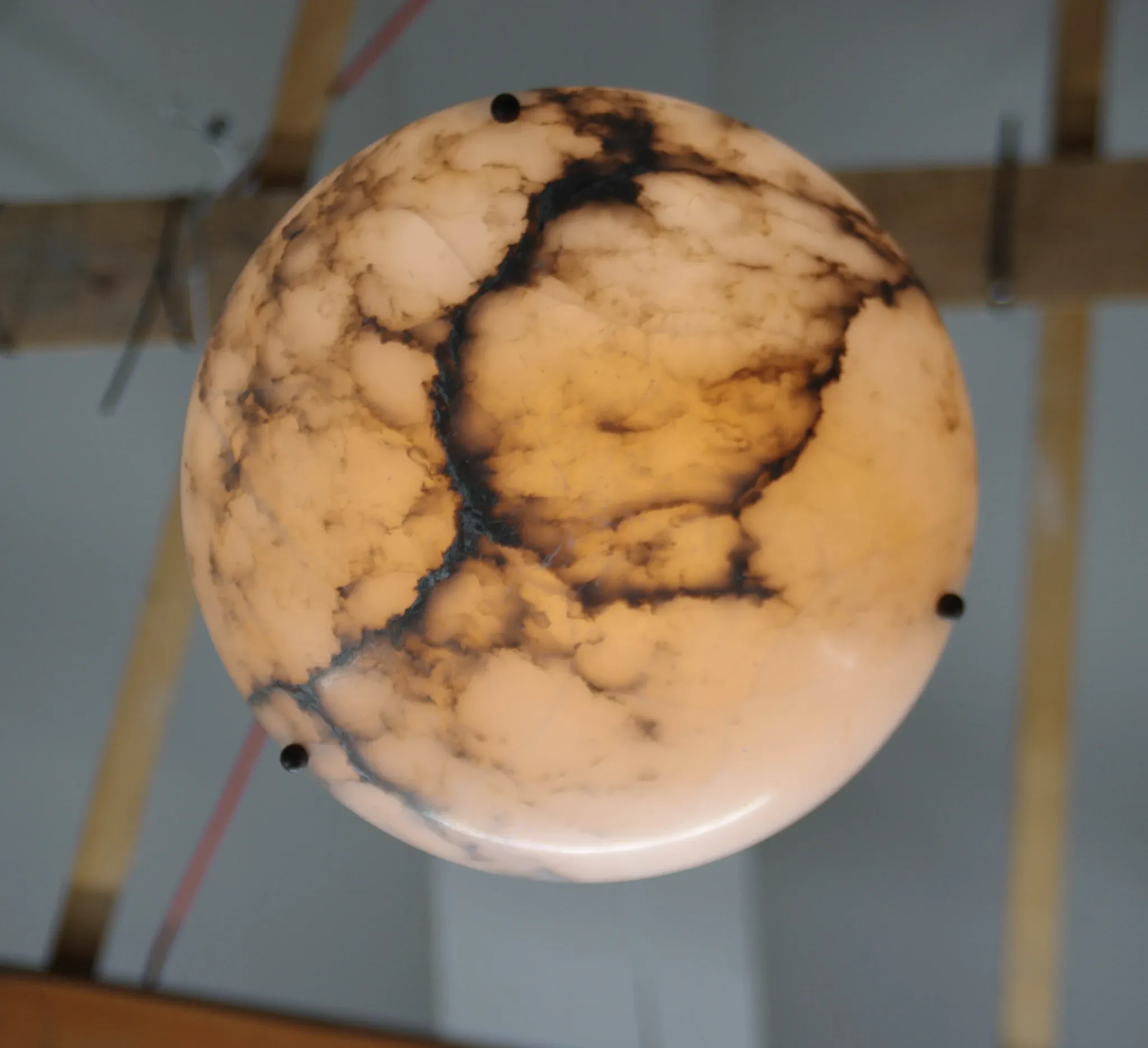 Art Deco Alabaster Pendant Light, Hand-Carved, 1920s