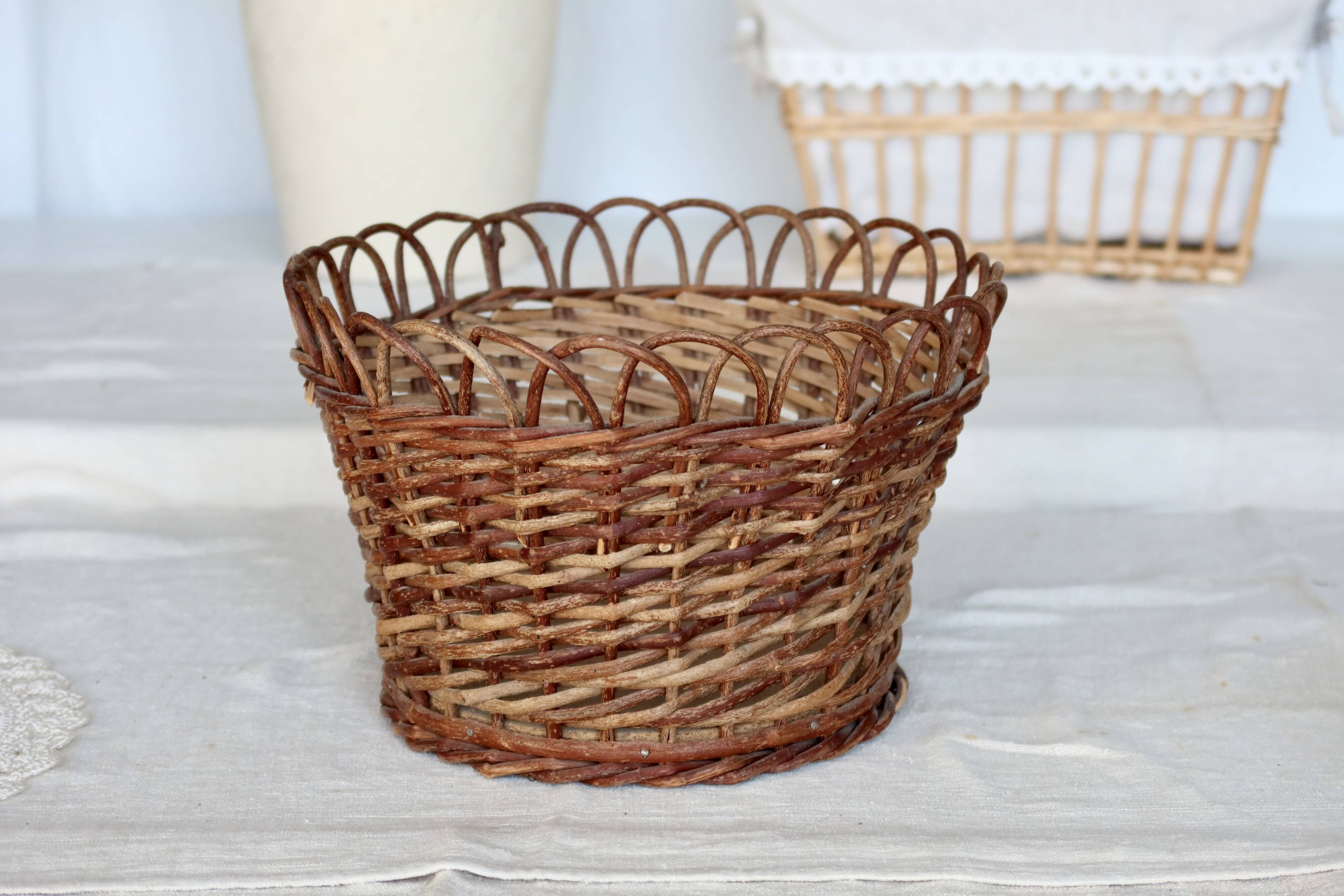 Large vintage woven rattan planter