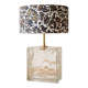 Vintage lamp with glass block and blue floral shade
