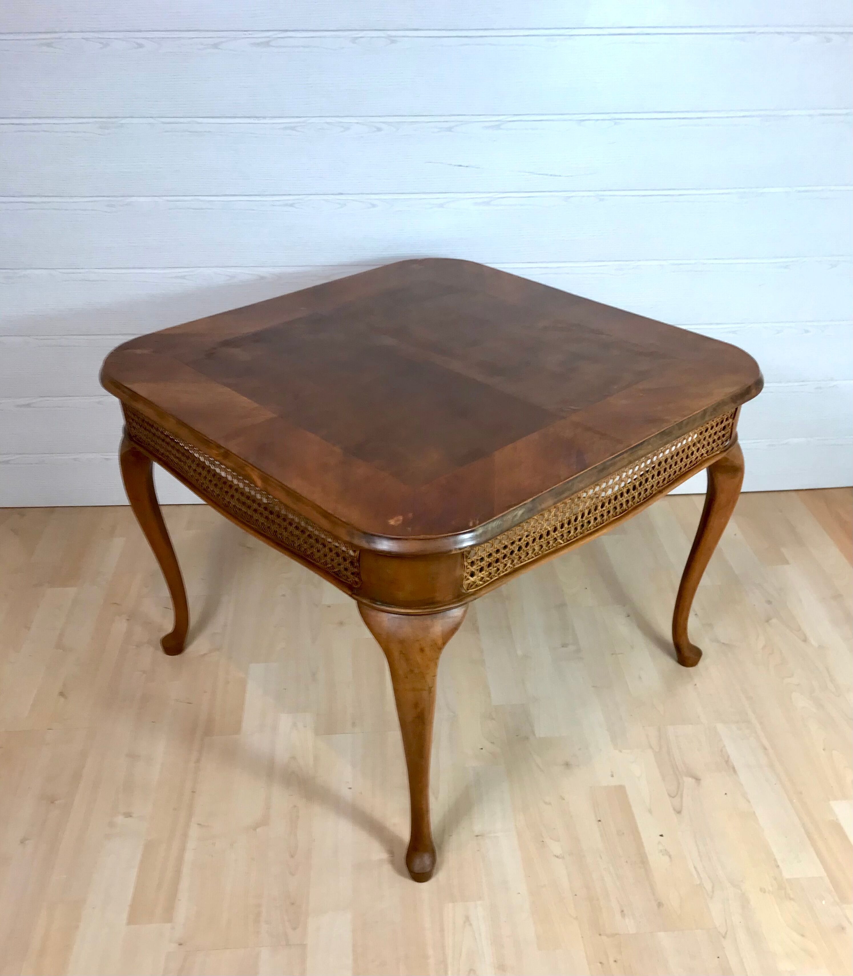 Coffee table "chippendale" Marquetry and rattan