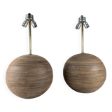 Paire de pieds de lampes de table en bois laminé et laiton, années 1960