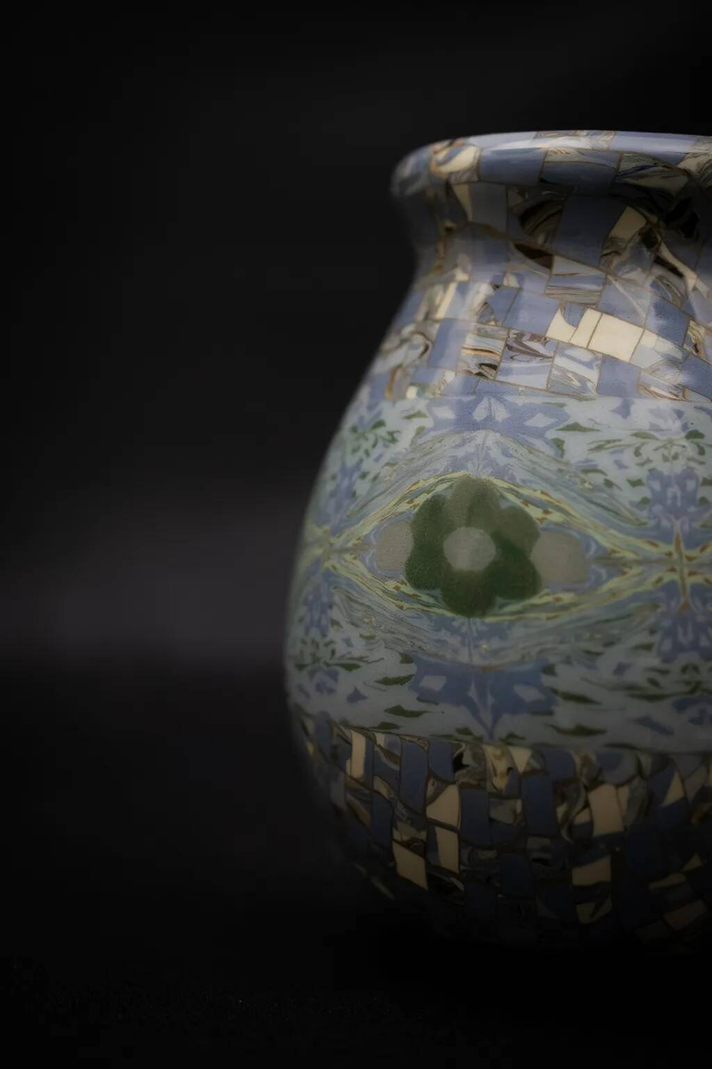 Gerbino vase in mixed clay with blue hues - Vallauris Mid-Century