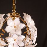 Set of 2 Murano Spherical Chandelier Full of White Flowers, 1980s