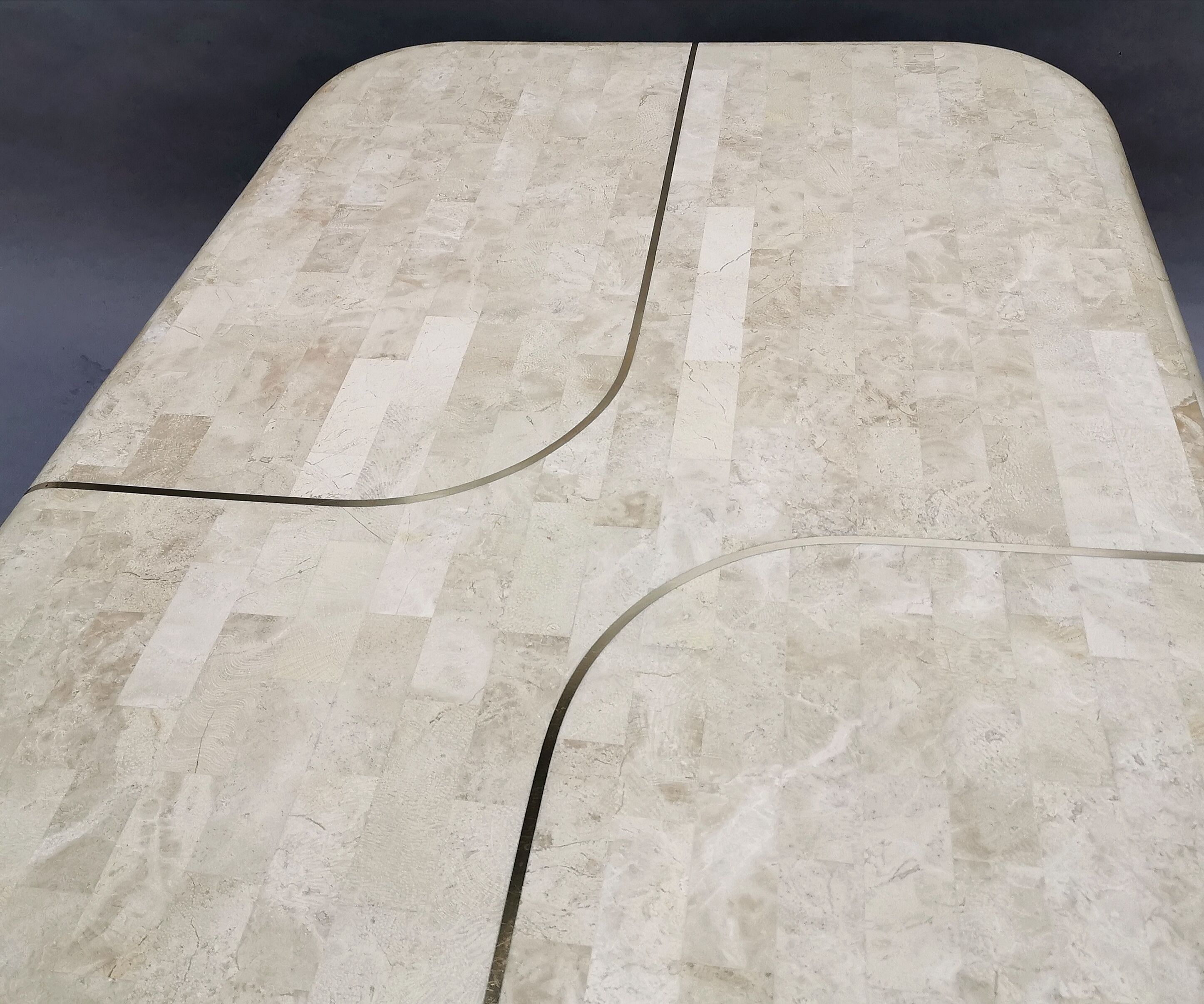 Coffee table in mosaic travertine and brass 70