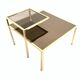 Square Brass Coffee Table with Glass Shelf and Mirrored Top, Italy