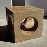Coffee table, or openwork cubic stool in natural monoxyle mango wood H40.