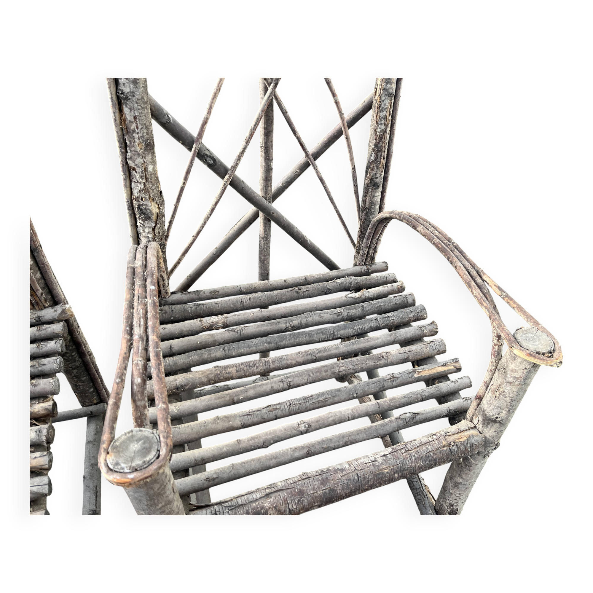 Pair of rustic natural wood armchairs